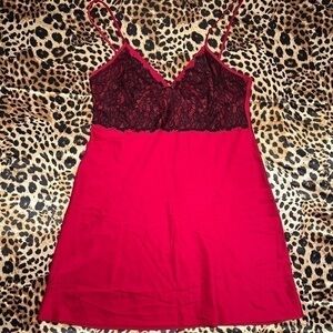 Gilligan & O’Mally Red Slip Dress with Black Lace